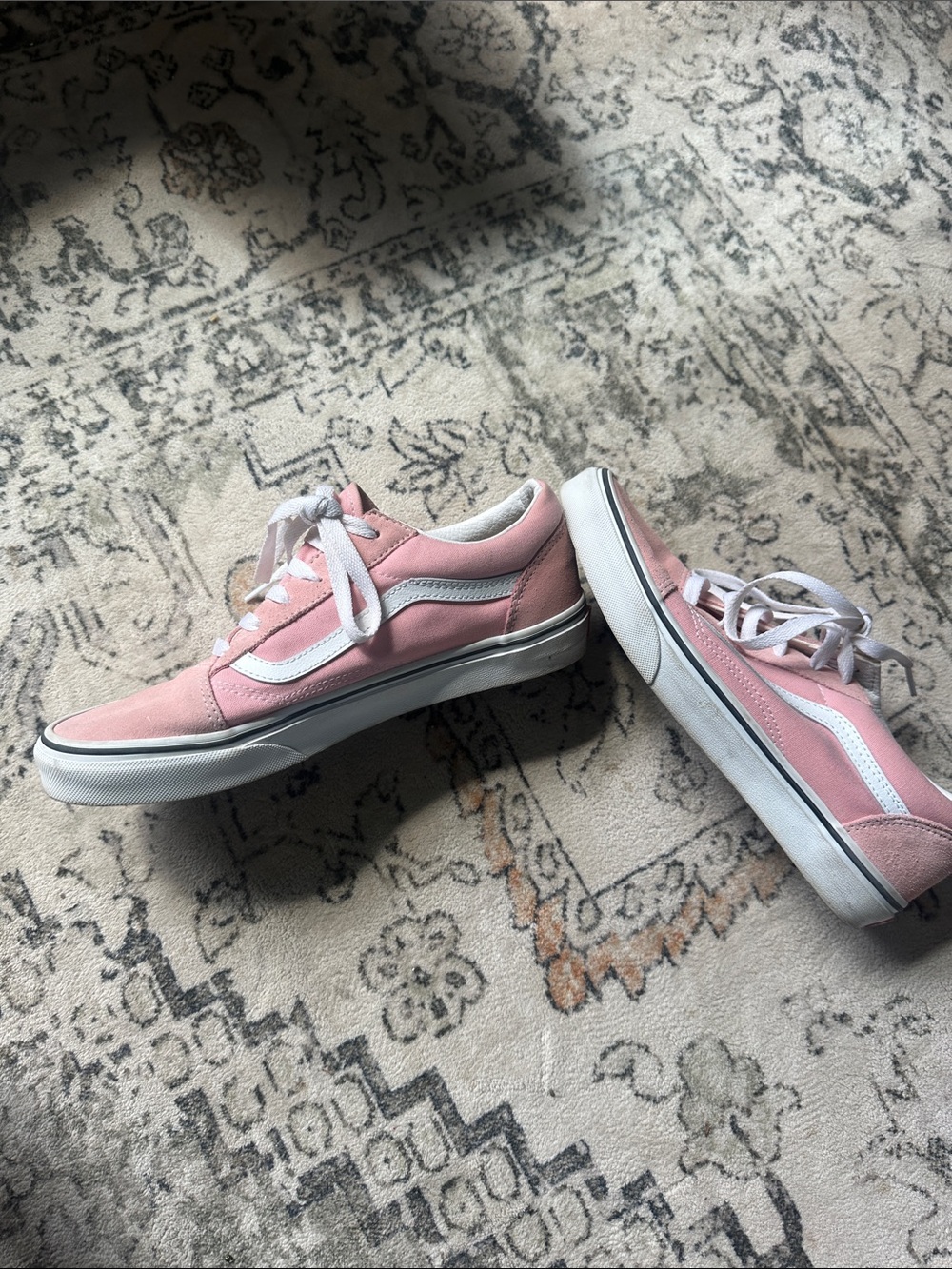 Pink Old Skool Van’s Low-Top Canvas Sneakers with White Stripe - Juniors Size 7